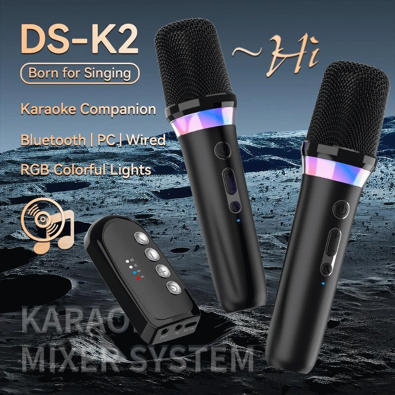 Black - Portable Wireless Karaoke Companion Dynamic Microphone DBL DS-K2 DSP Mixer System Bluetooth