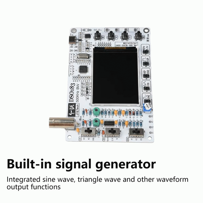 Kit - DSO183 DIY Digital Oscilloscope Kit DC 5V 500kHz 1.5Msps Built-in Signal Generator Type-C Inte