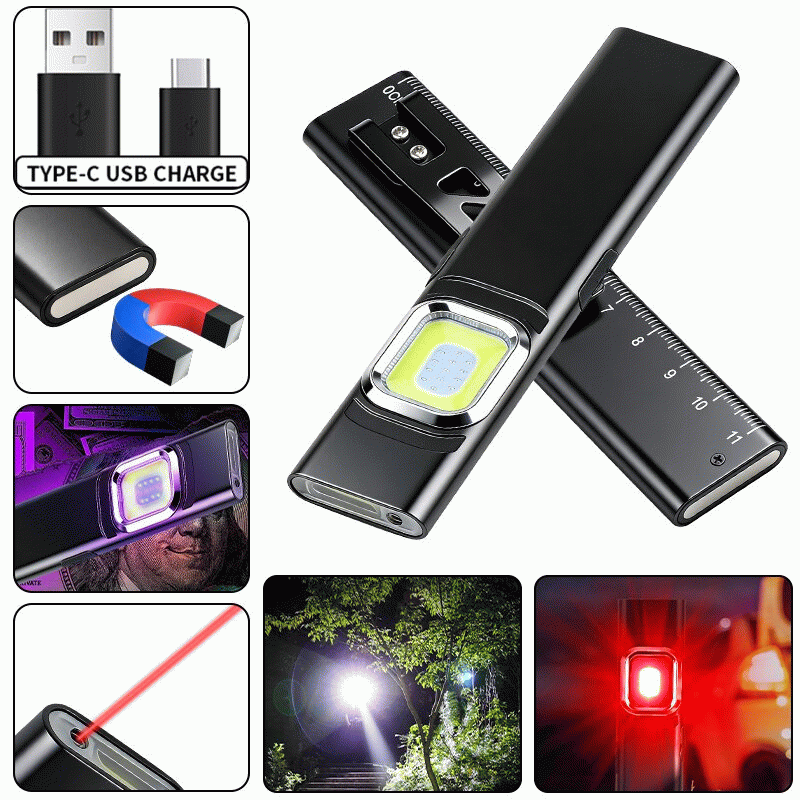 Black - Bikight X505 EDC Rechargeable Laser Flashlight UV COB Work Light Magnetic Base Type-C 450mAh