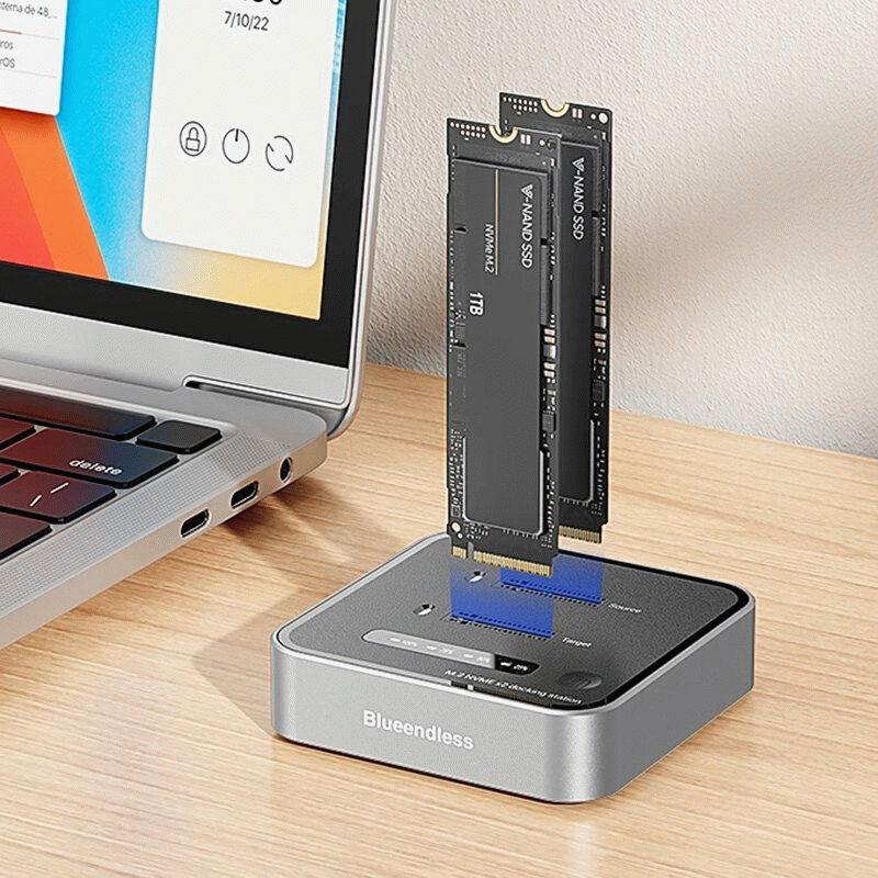 Grey - Blueendless SD08 Dual-Bay M.2 NVME SSD Clone M.2 NVme SSD Reader 20Gbps USB3.2 Type-C Offline