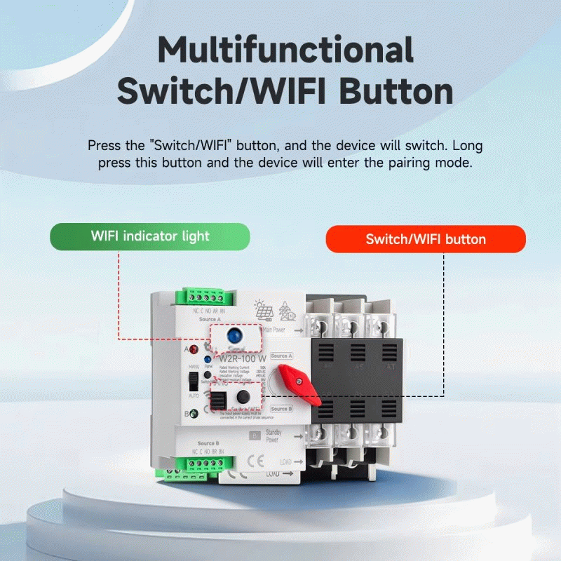 100A - GEYA Tuya WIFI Smart ATS 2P/3P/4P 230VAC Dual Power Automatic Transfer Switch Uninterrupted R