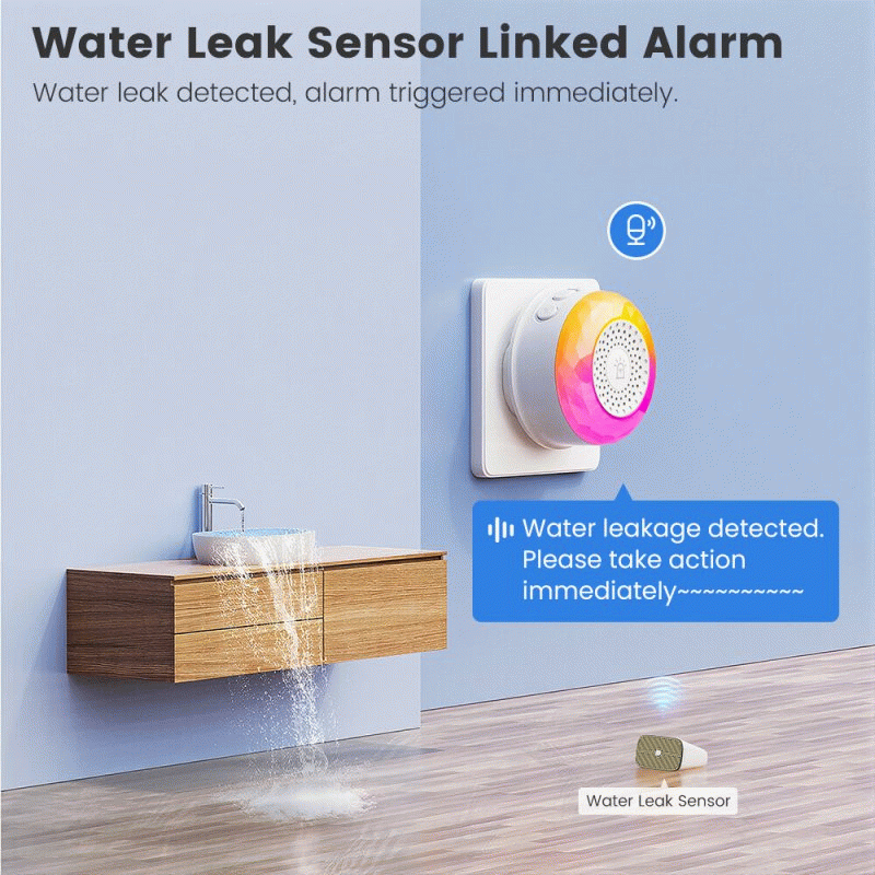 EU Plug - Tuya Zigbe Smart Water Leak Sensor Camara Linked Alarm Sound and Light Motion Sensor Vibra