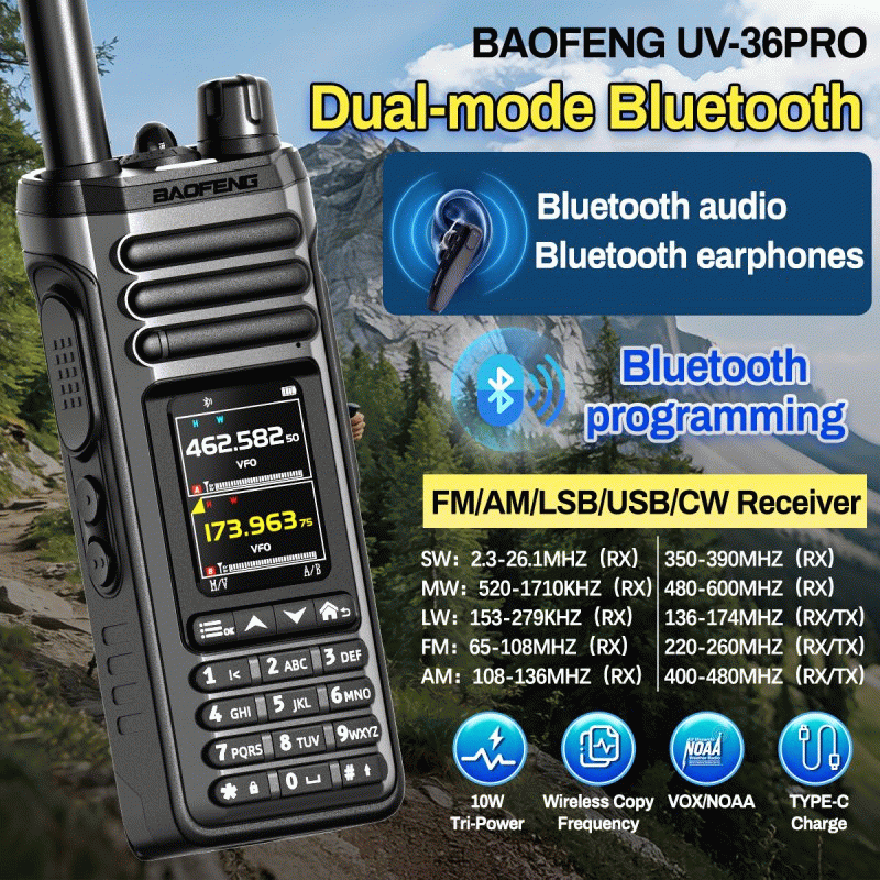 EU Plug - BAOFENG UV-36PRO 10W High Power Talkie Walkie Bluetooth Programming Dual Band Handheld 100