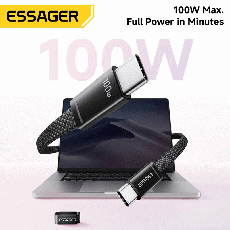 Black - ESSAGER ES-X85 5A 100W USB-C to USB-C Cable Fast Charging Data Transmission Copper Core Line