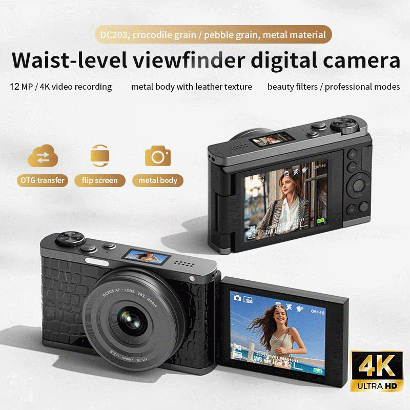 Lychee Pattern - DC203 12MP Waist-Level Digital Camera 4K Photo Video 28X Zoom Auto Focus Dual Scree