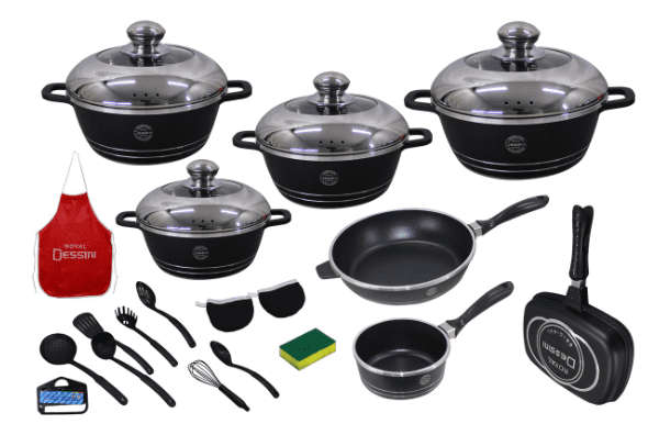 Dessini Die Cast Aluminum Non-Stick Cookware Set with Grill Pan - 23 Piece