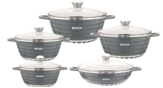 BOSCH 10-Piece Granite Cookware Set  Durable, Non-Stick, and Stylish