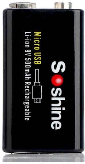 Soshine 9V USB Rechargeable Li-ion Battery 500mAh 7.4V with Power Display