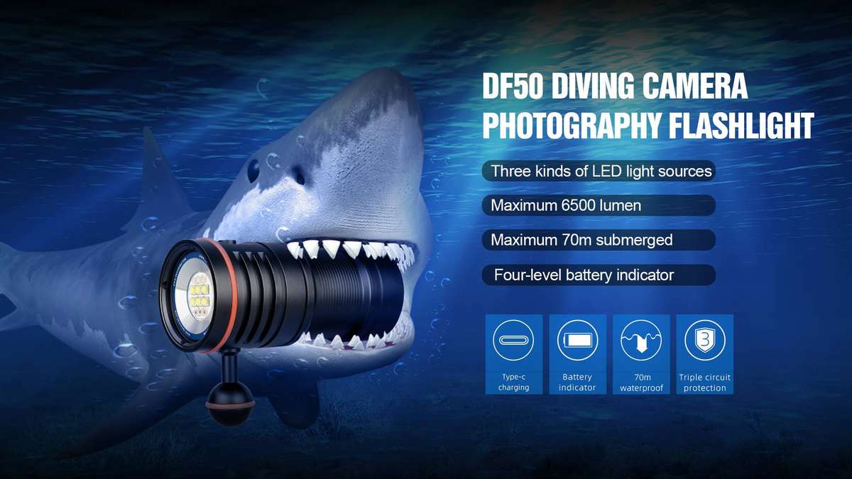 TrustFire DF50 Dive Light 6500 Lumen 105m Throw USB Rechargeable 70M Waterproof