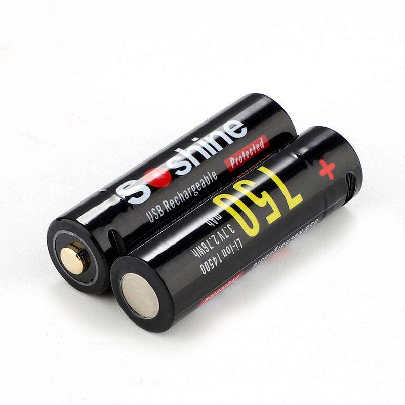 2x Soshine 14500 Protected USB Rechargeable Battery:3.7V 750mAh