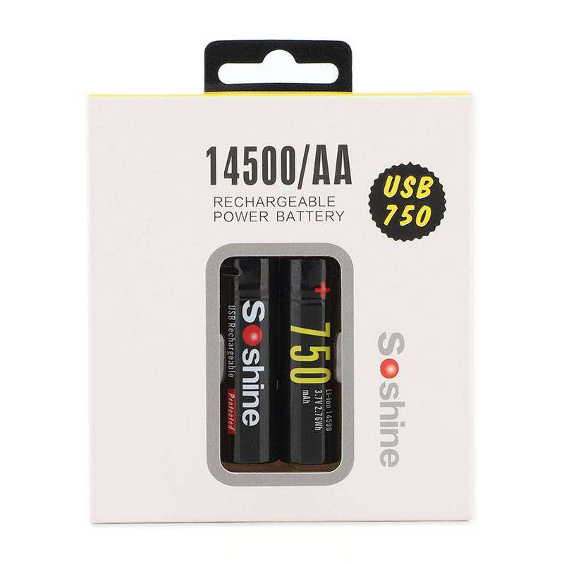 2x Soshine 14500 Protected USB Rechargeable Battery:3.7V 750mAh