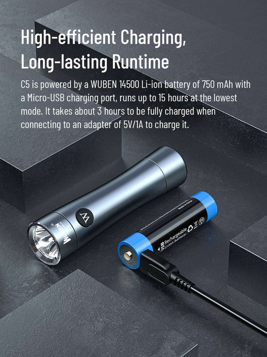 Wuben C5 700 Lumen 126m Rechargeable EDC Flashlight