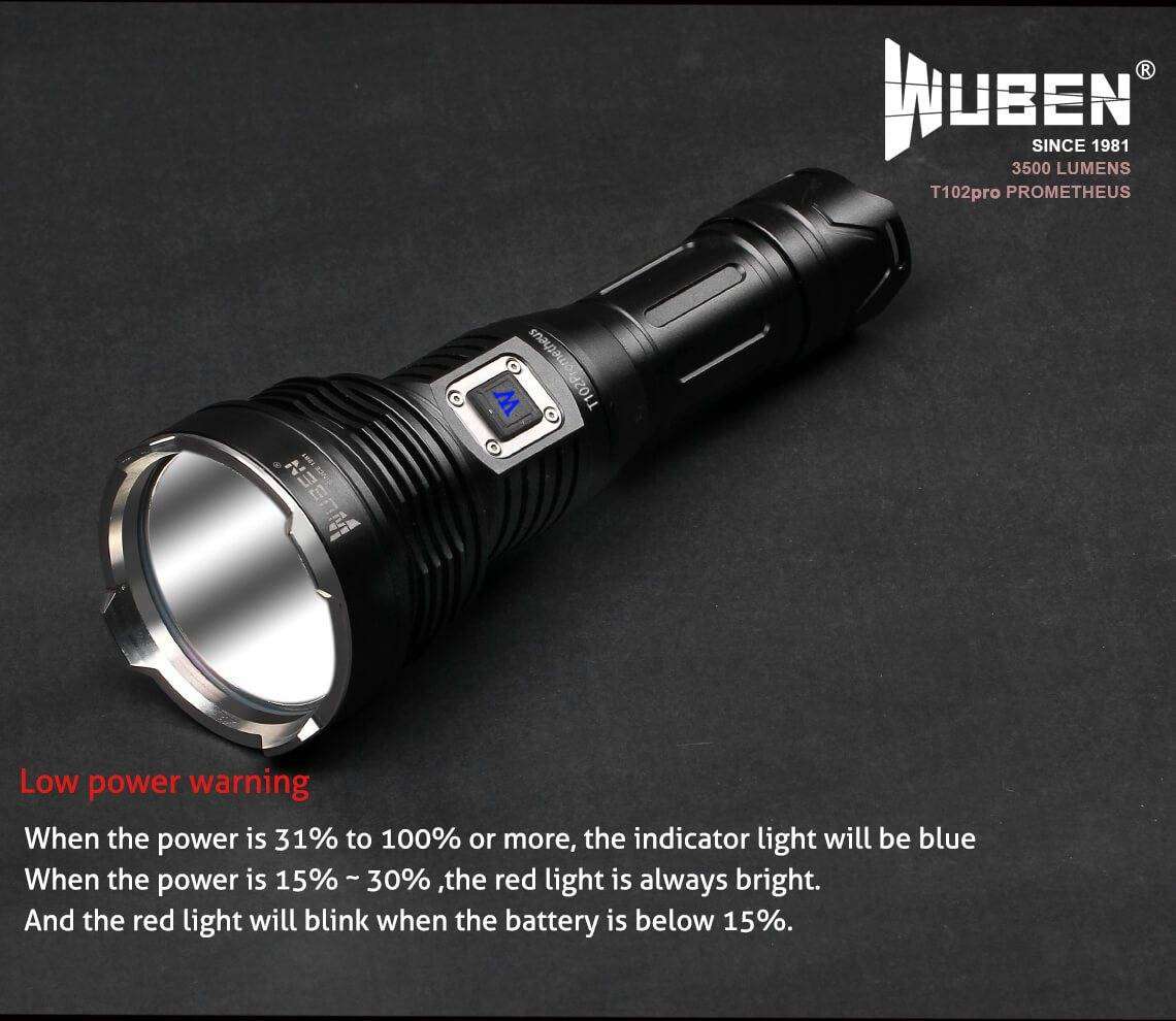WUBEN T102 Pro 3500 Lumen 500m Throw Rechargeable Tactical Flashlight