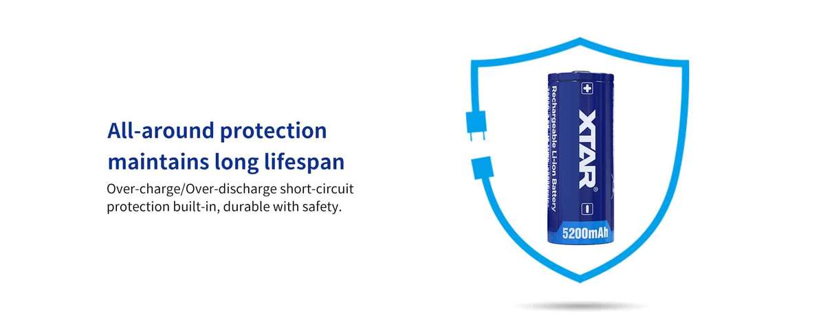 XTAR 26650 5200mAh 10A Button Top Battery