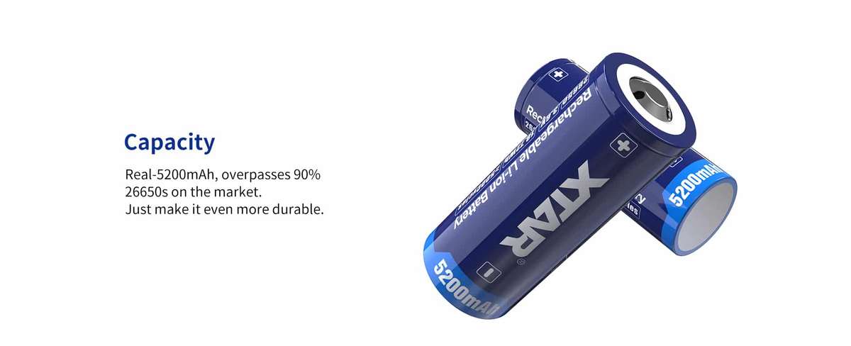 XTAR 26650 5200mAh 10A Button Top Battery