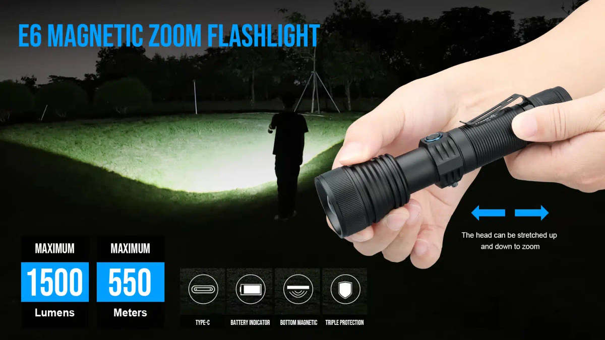 TrustFire E6 1500 Lumens Zoomable Flashlight with 550m Throw