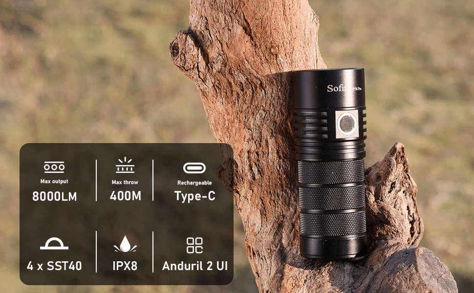 Sofirn SP36 Pro 8000 Lumen 450m Throw Rechargeable Flashlight with 3x 18650 Batteries