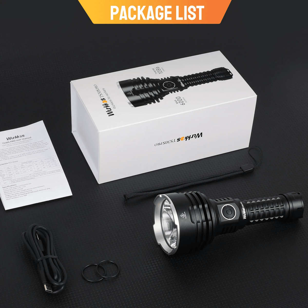 -Wurkkos TS30S Pro 6000 Lumen 1065m Throw Rechargeable Flashlight with 21700 Battery