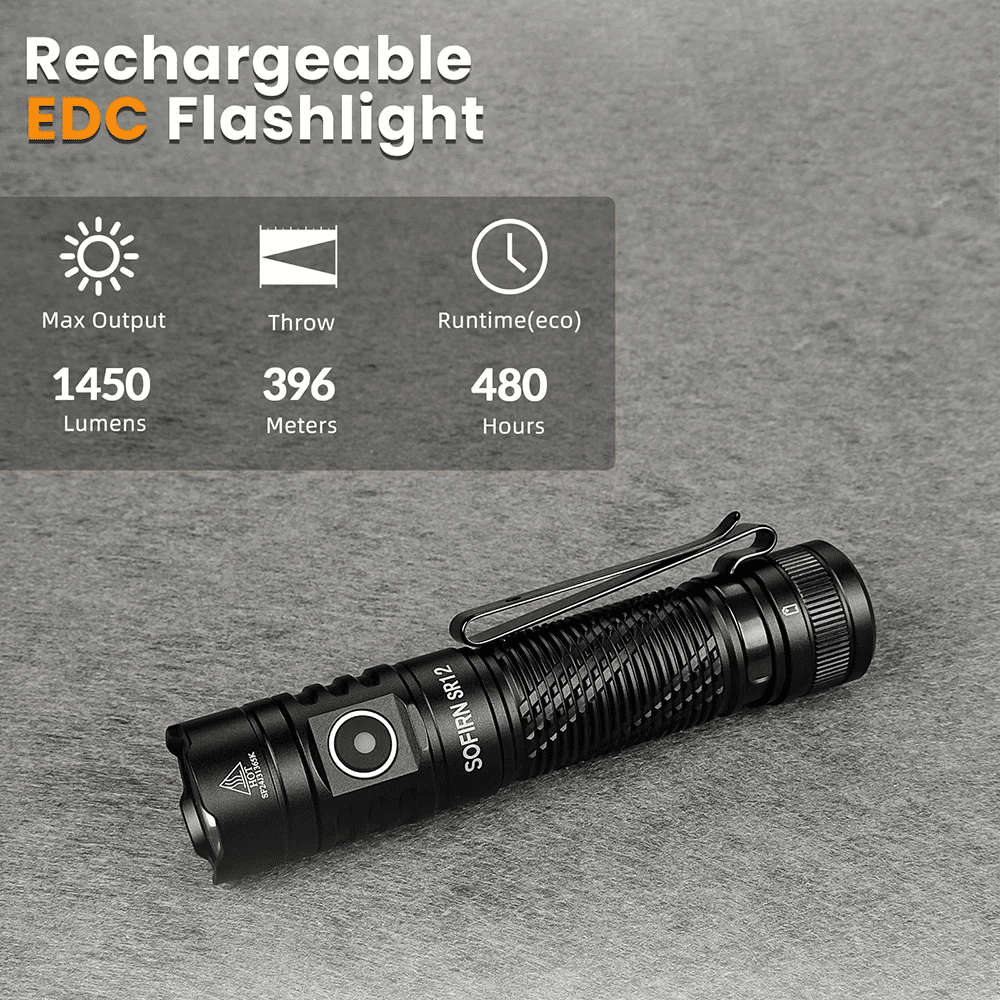 Sofirn SR12 1450 Lumen 130m Throw Rechargeable Flashlight with 18650 Battery