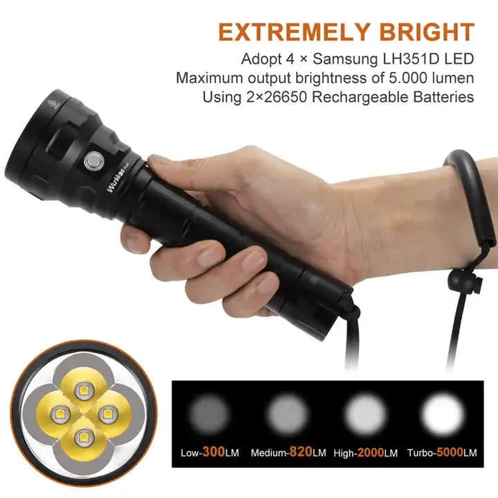 Wurkkos DL40 5000 Lumen 400m Throw Rechargeable Diving Flashlight with 2x 26650