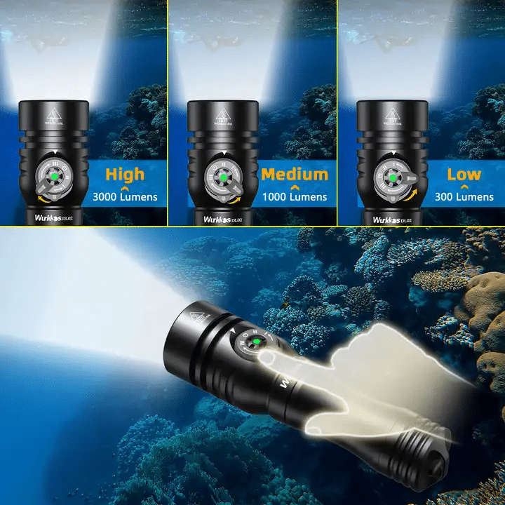 Wurkkos DL02 3000 Lumen 480m Throw Rechargeable Diving Flashlight with 21700 Battery