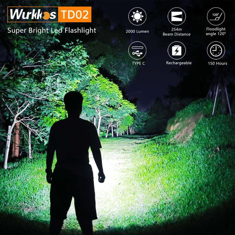 Wurkkos TD02 2000 Lumen 254m Throw Rechargeable Tactical Flashlight