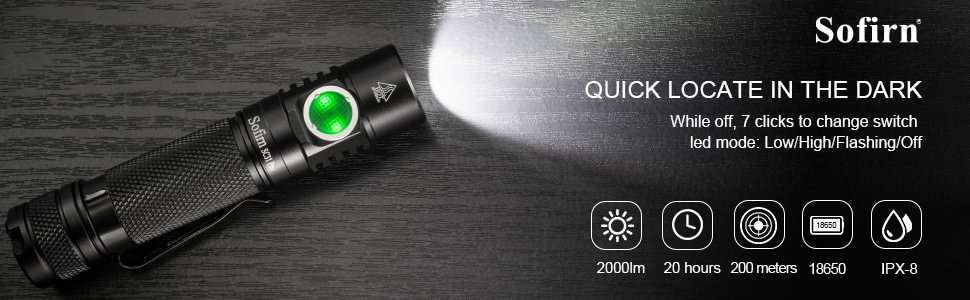 Sofirn SC31 Pro 2000 Lumen 255m Throw Rechargeable Flashlight with 18650 Battery