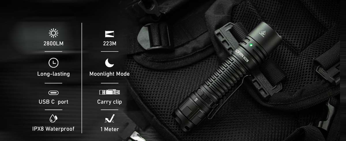 Sofirn SC28 2800 Lumen 223m Throw Rechargeable Flashlight with 21700 Battery