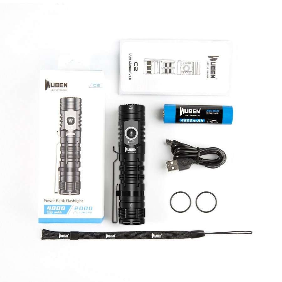 Wuben C2 2000 Lumen 358m Throw Rechargeable LED Flashlight with 21700 Battery