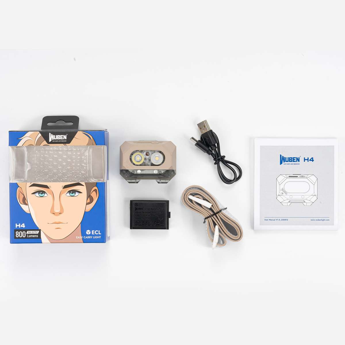 Wuben H4 800 Lumen 200m Throw Rechargeable LED Headlamp