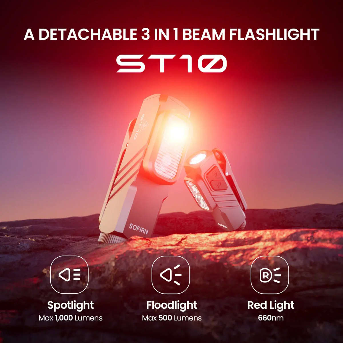 Sofirn ST10 Clip-on Mini Flashlight - 1000 Lumens 3-in-1 EDC with Magnetic Tailcap, Red Light & R...