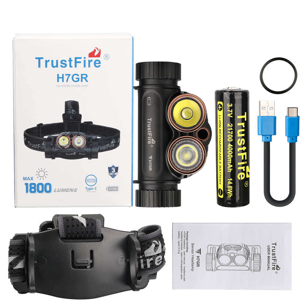 Trustfire H7GR Sensor Headlamp  1800 Lumens Dual Beam with Infrared Motion Sensor