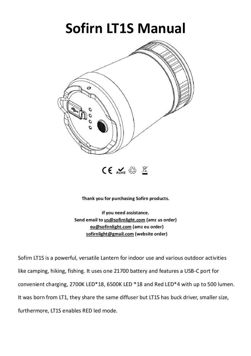 Sofirn LT1S Compact 500 Lumens Variable Tint Lantern  White (2700K6500K) + Red Light, USB-C...
