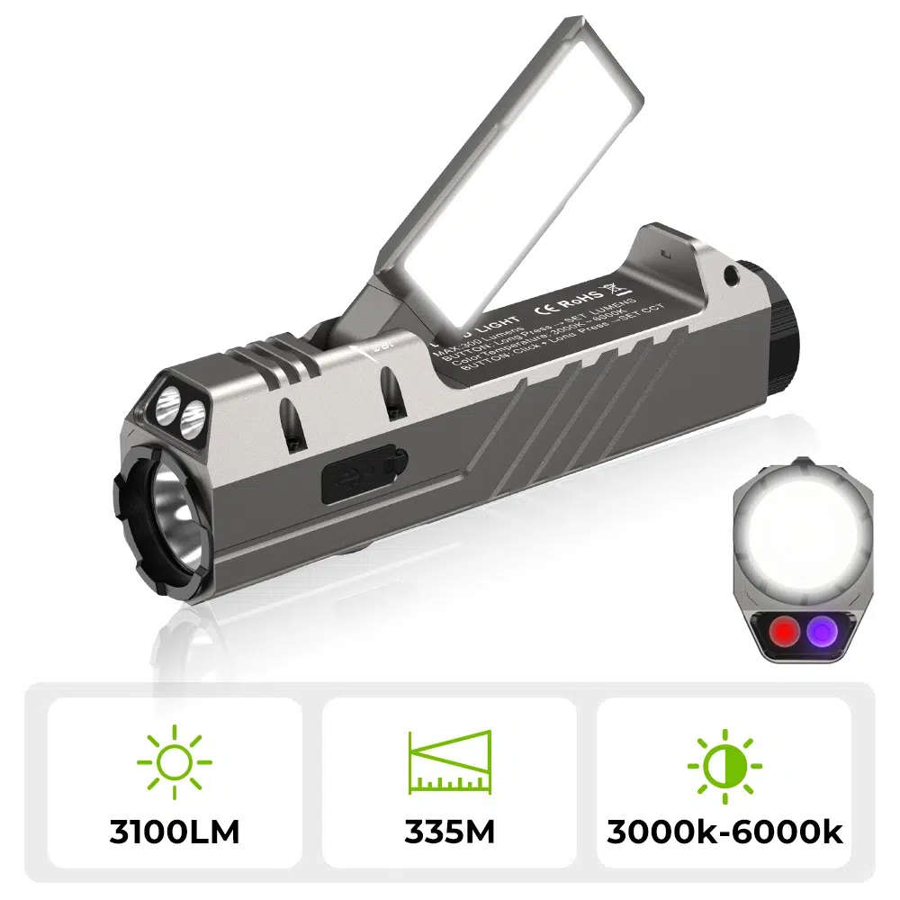Wurkkos HD05 Foldable 4-in-1 EDC/Work Light  3100 Lumens Spotlight + Rotating Floodlight Wing ...