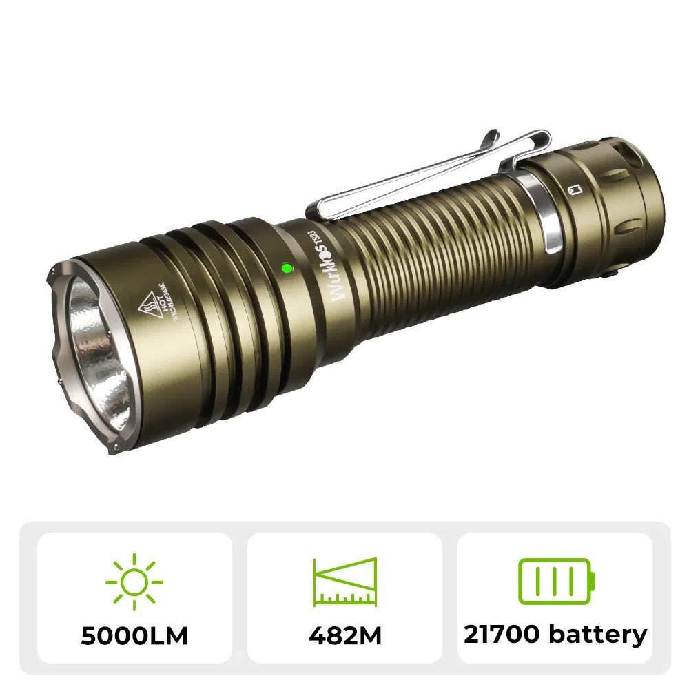 Wurkkos TS23 5000 Lumen 482m Throw Rechargeable Tactical Flashlight with 21700 Battery