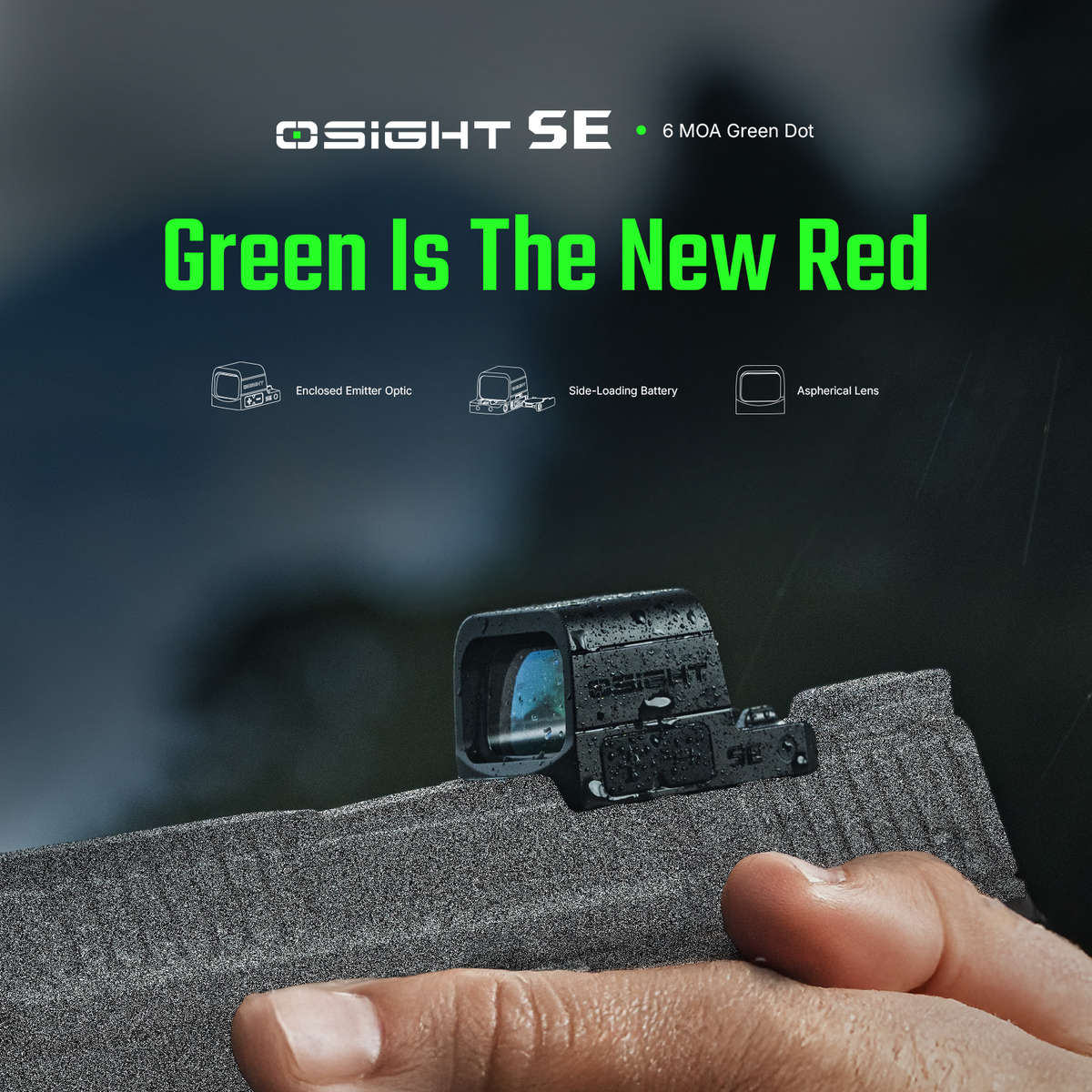 Osight SE 6 MOA Enclosed Red / Green Dot Sight  RMSc Footprint, Side-Loading Battery, 27.5 g