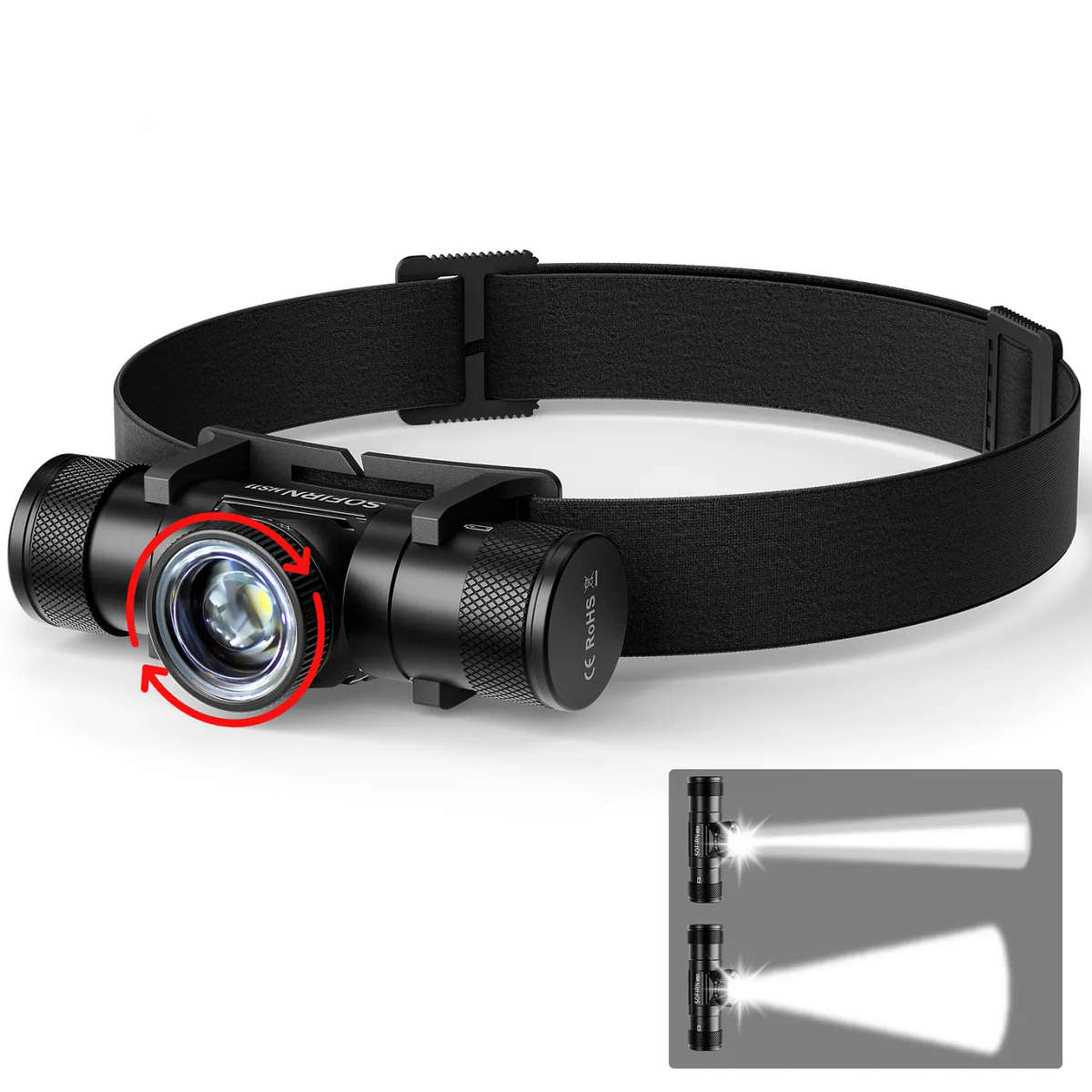Sofirn HS11 Zoomable Headlamp  630 Lumens, 230 m Throw, USB-C, 18650, Twist Focus