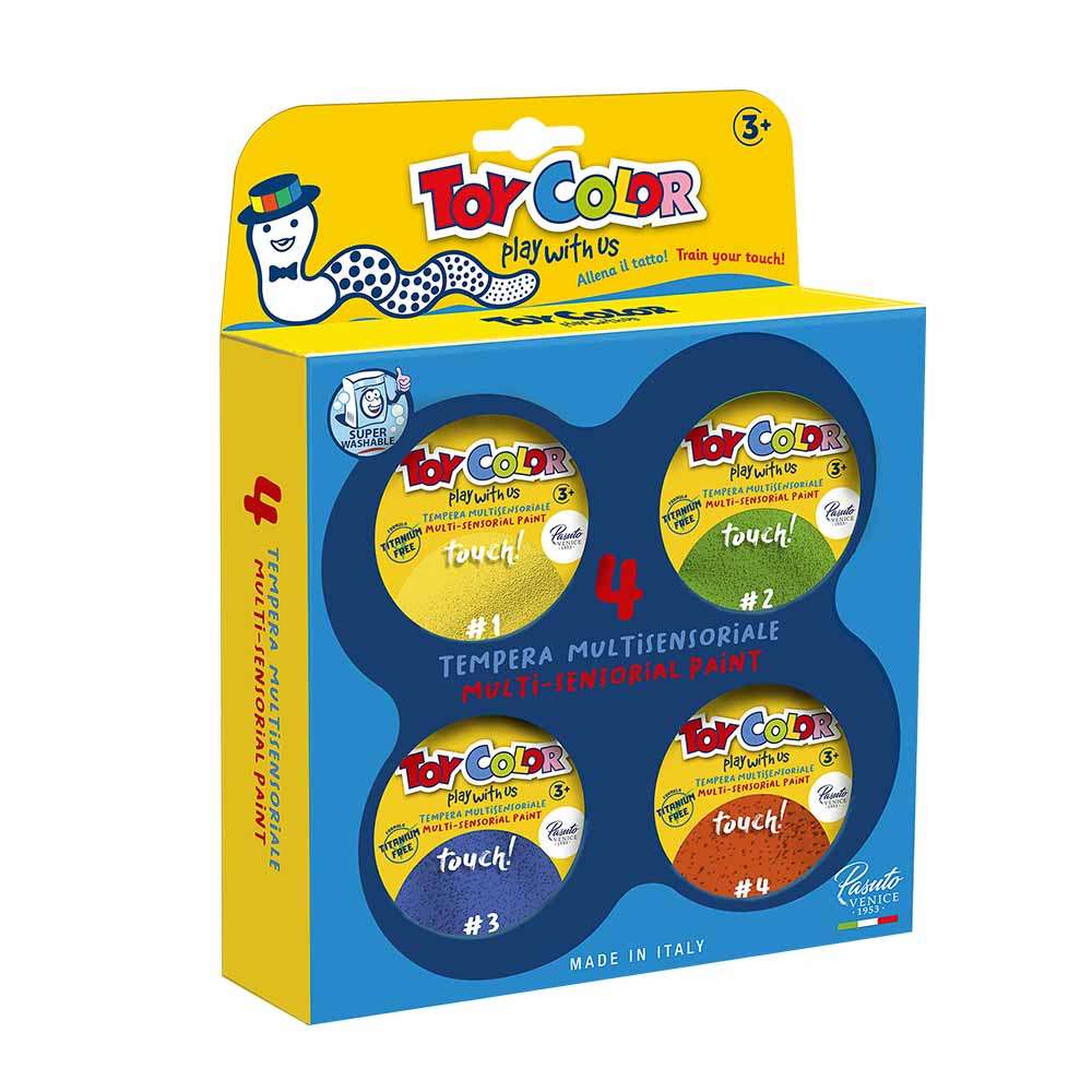 Toy Color - Multisensorial Tempera Paint - 4 x 180ml - Superwashable Sensory Paint for Kids