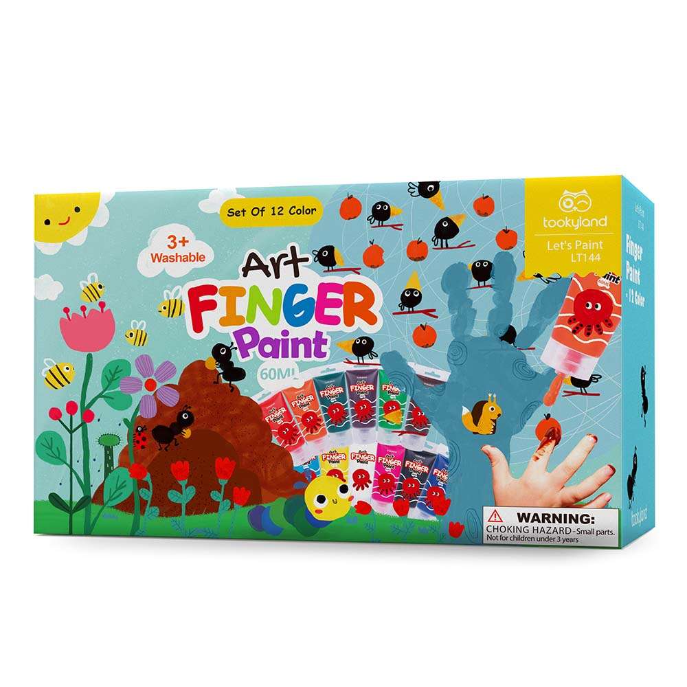 TookyToy - Finger Paint - 12 Colors - 60ml- Damaged Packaging