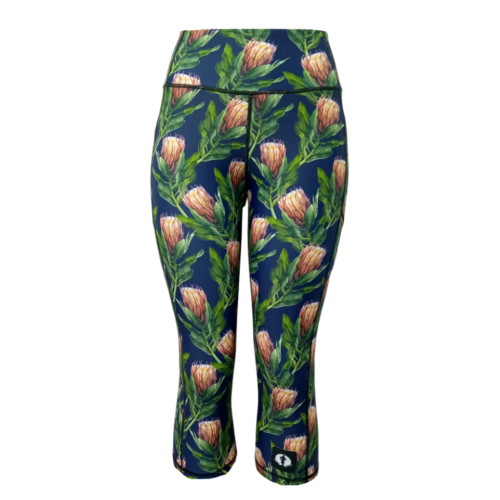 High Waist Funky 3/4 Leggings - Protea 03