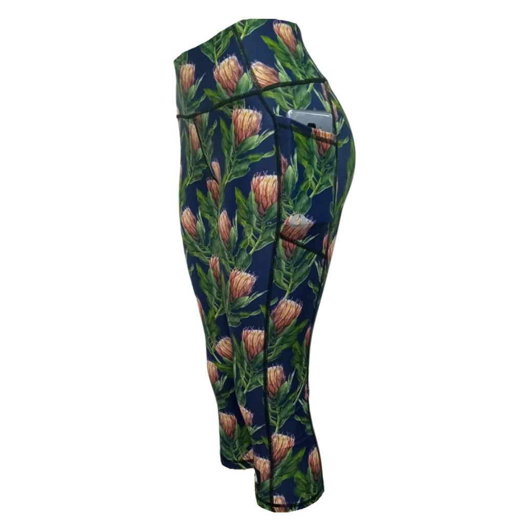 High Waist Funky 3/4 Leggings - Protea 03