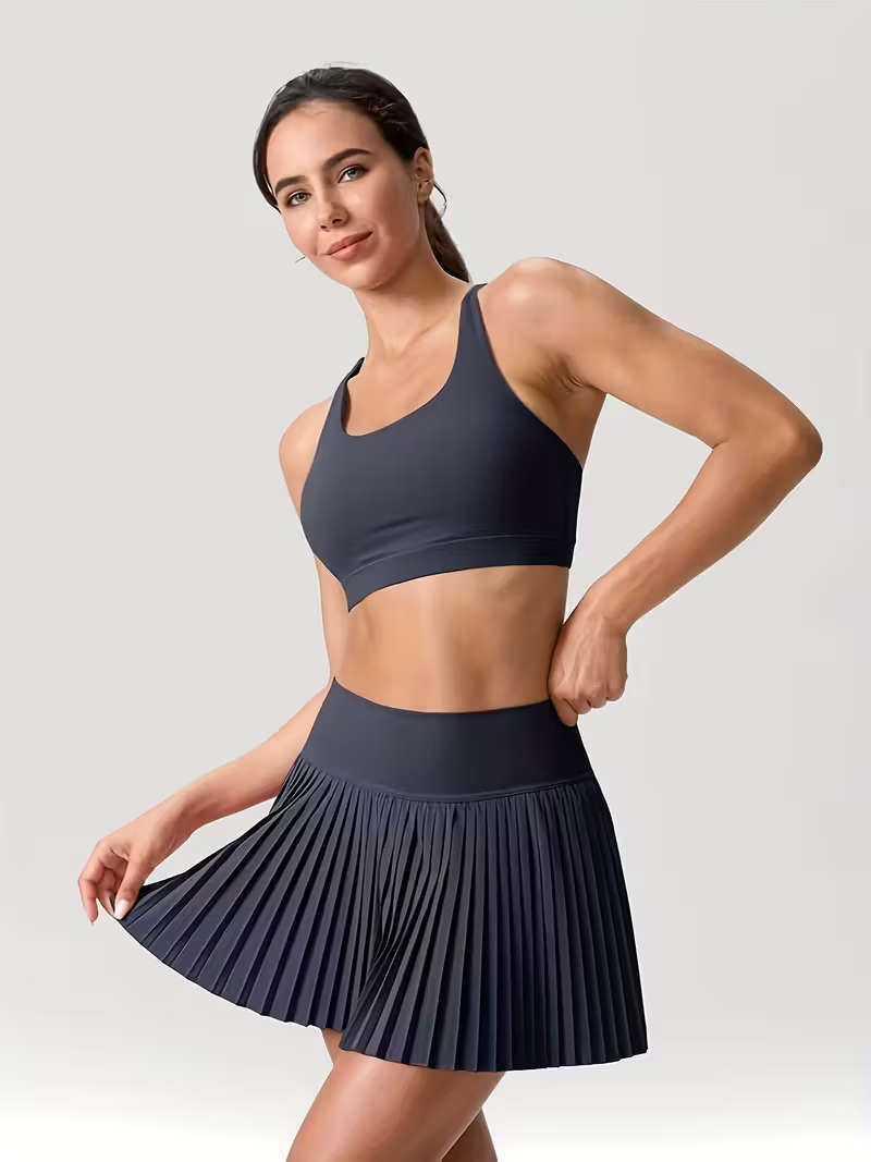 Women's High-Waisted Pleated Mini Skirt (Blue)