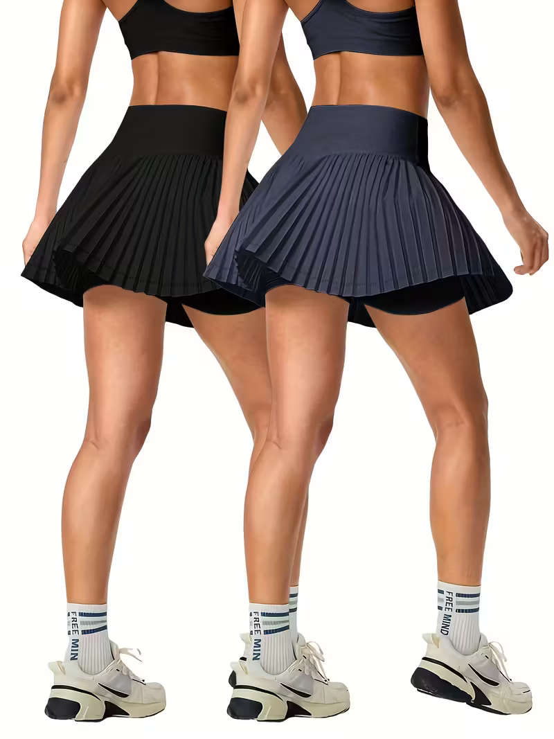Women's High-Waisted Pleated Mini Skirt (Blue)