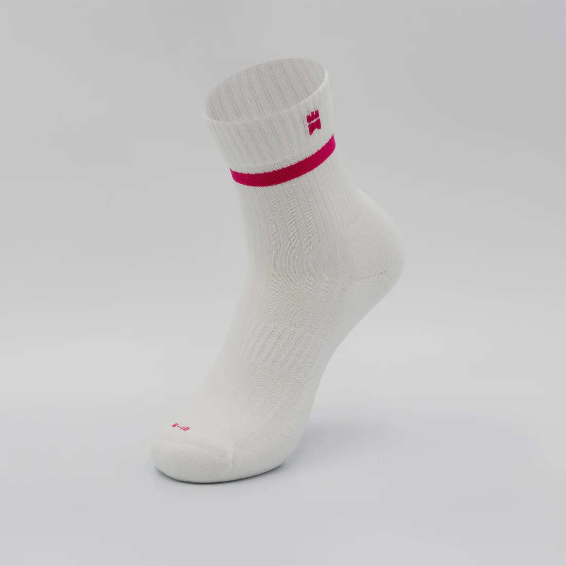 Gilnokie Striped Ribbed Trainer - Half-Crew Height Socks (White with Pink Stripe)