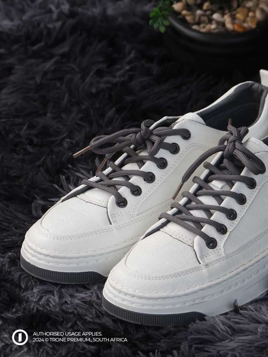Grit Leather Laced Sneaker - White + Grey