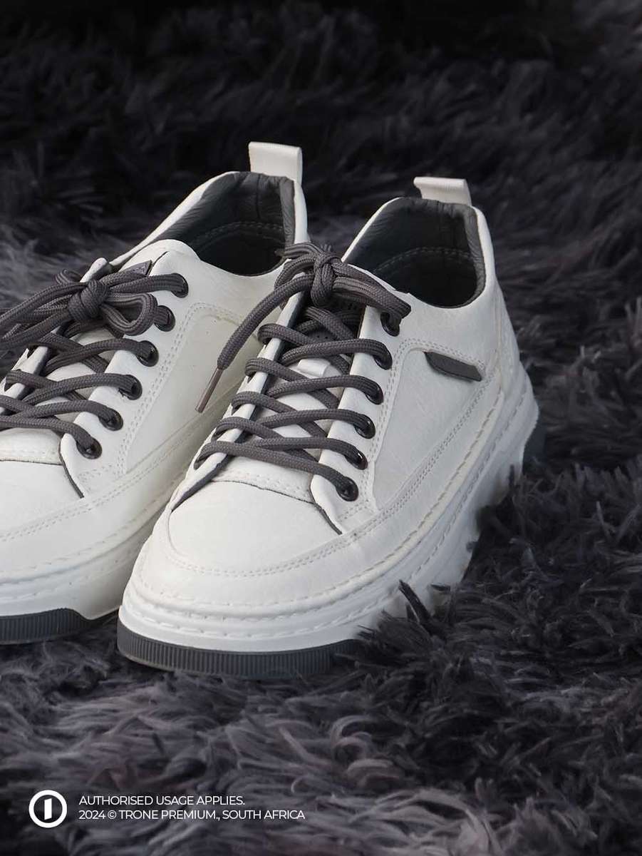 Grit Leather Laced Sneaker - White + Grey
