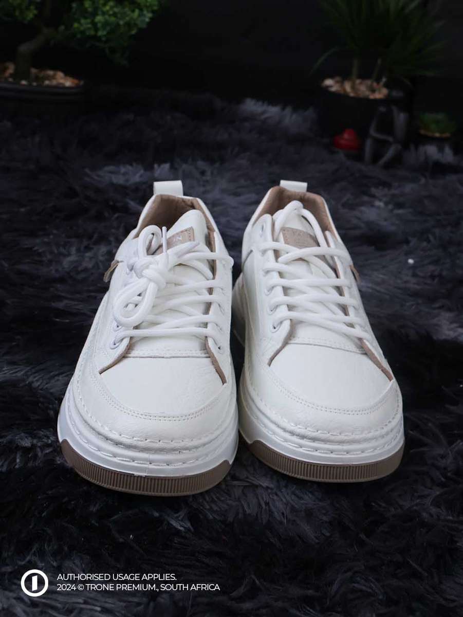 Grit Leather Laced Sneaker - White + Brown