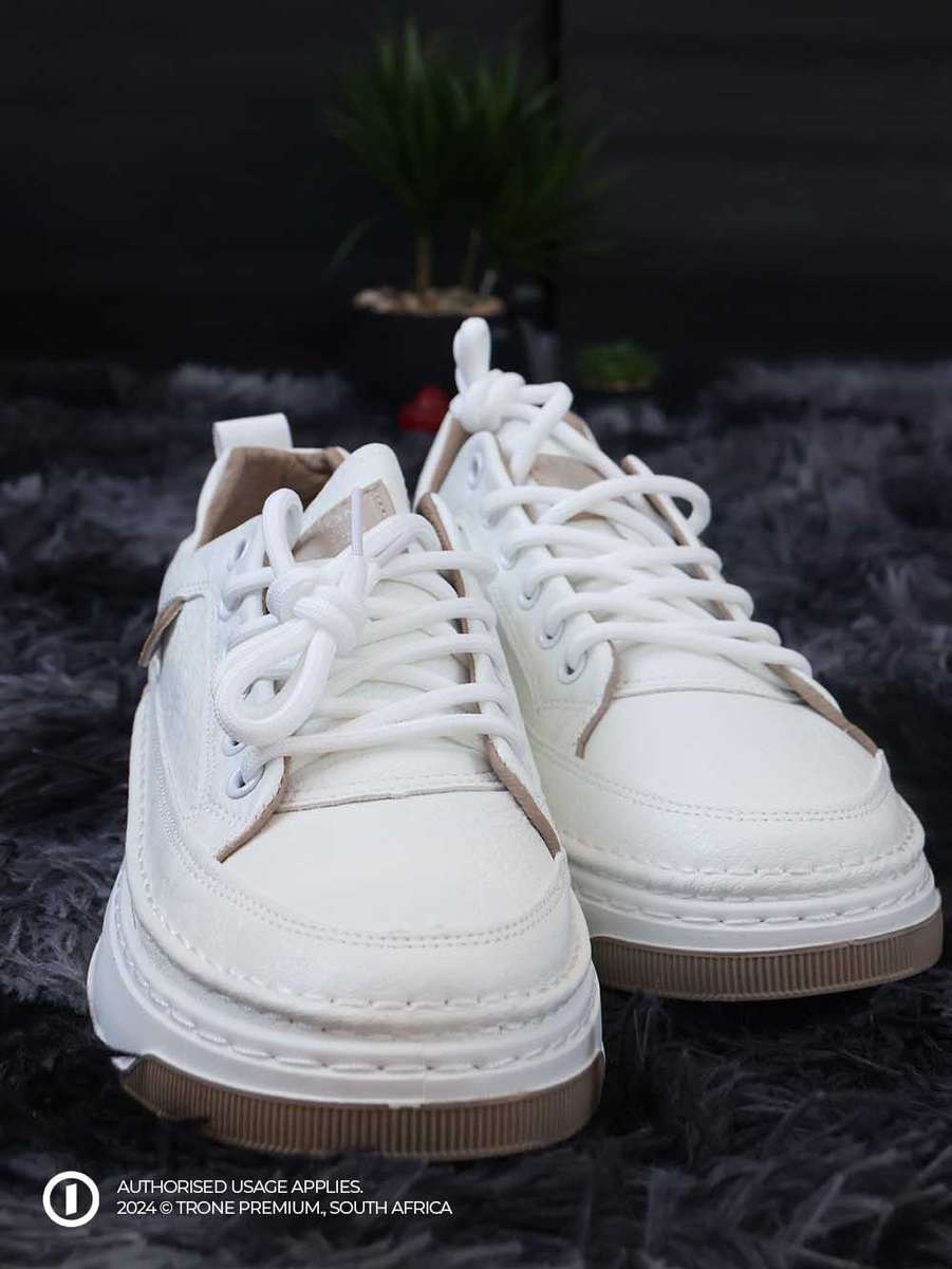 Grit Leather Laced Sneaker - White + Brown
