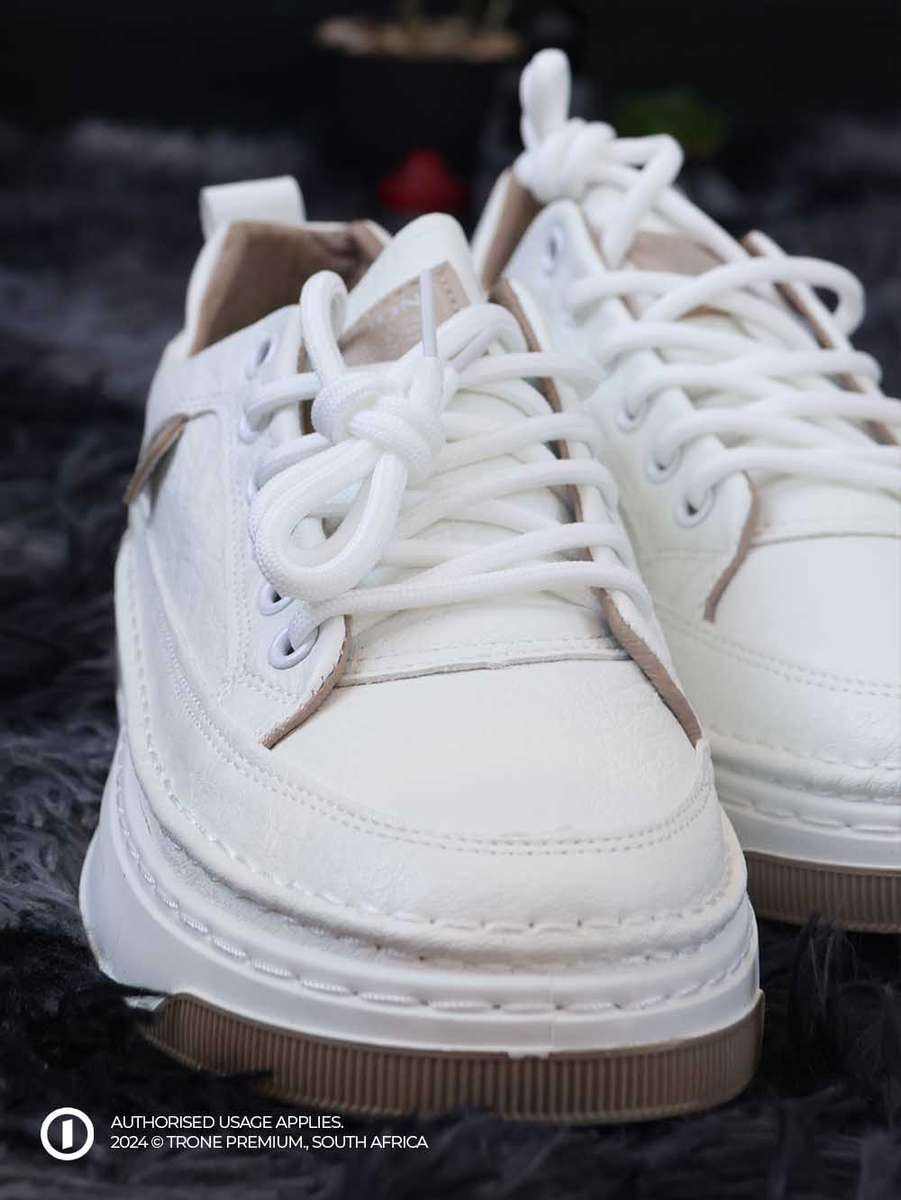 Grit Leather Laced Sneaker - White + Brown