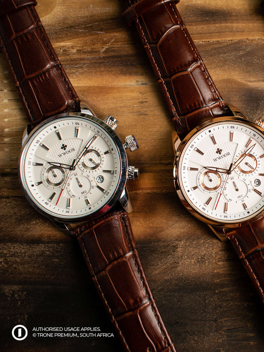 Premium WWOOR Atlas Watch - Silver + Brown